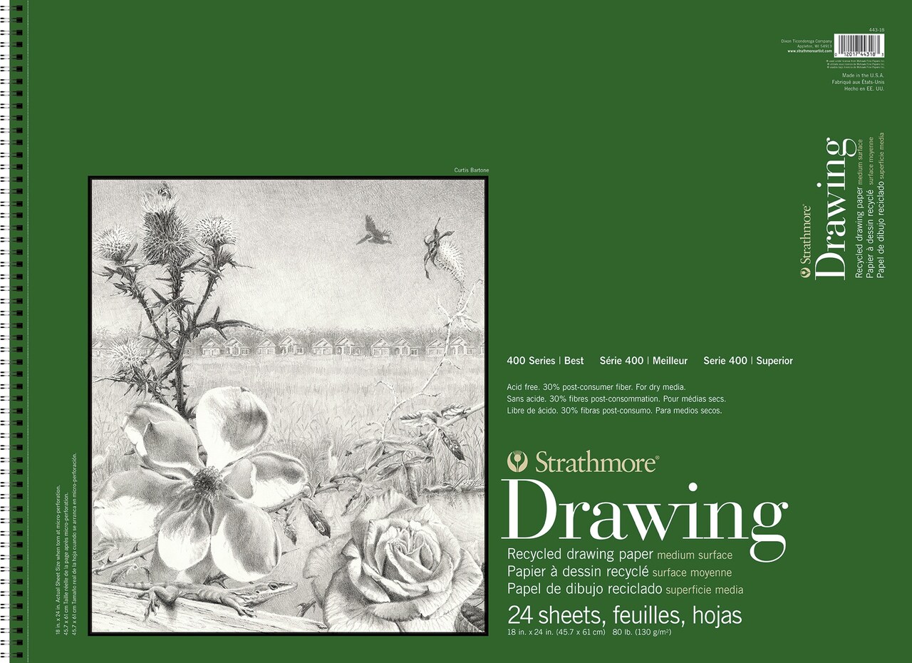 Strathmore Recycled Drawing Spiral Paper Pad 18"X24"-80lb, 24 Sheets